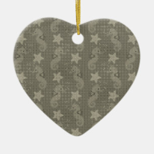 Ornement Cœur En Céramique Motif Antique Seahorse Et Starfish