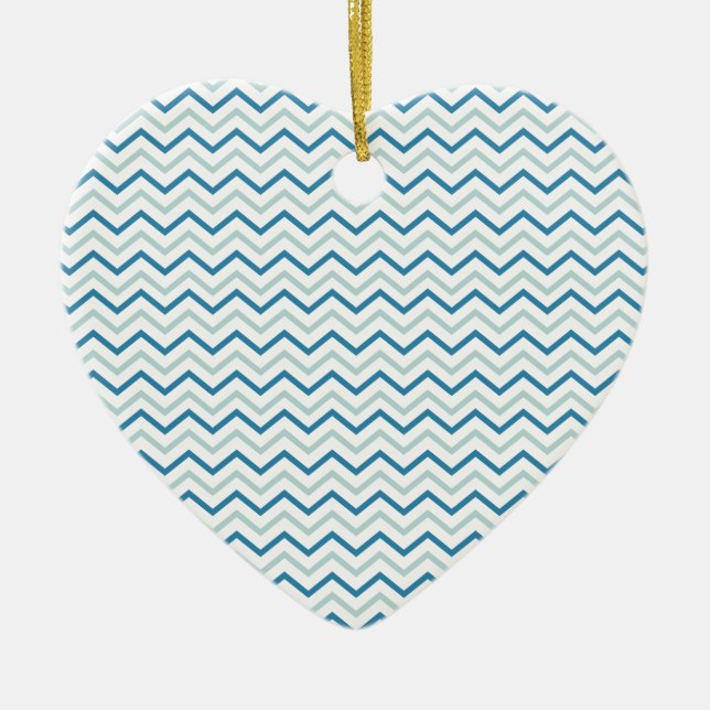 Ornement Cœur En Céramique Motif Aqua Blue Chevron (Devant)