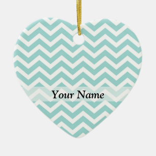 Ornement Cœur En Céramique Motif Aqua chevron
