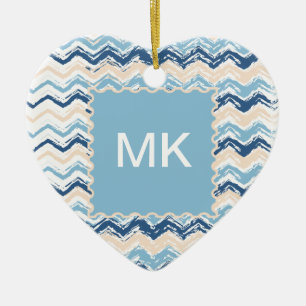 Ornement Cœur En Céramique Motif Chevron de l'océan Pacifique