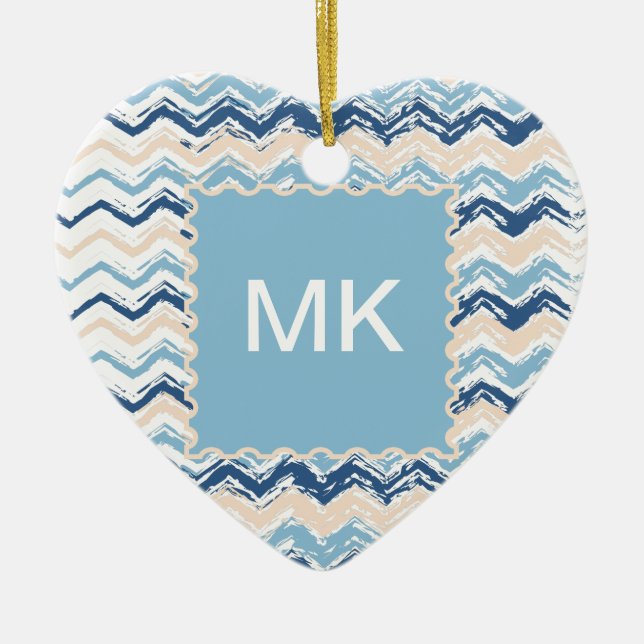 Ornement Cœur En Céramique Motif Chevron de l'océan Pacifique (Devant)