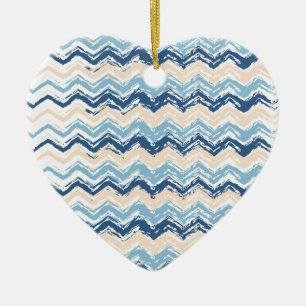 Ornement Cœur En Céramique Motif Chevron de l'océan Pacifique