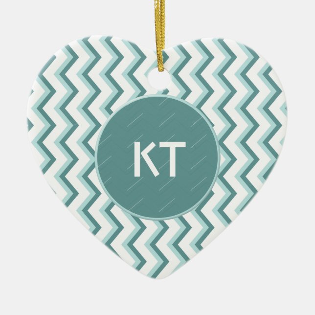 Ornement Cœur En Céramique Motif Chevron ZigZag dans Mint Green (Devant)
