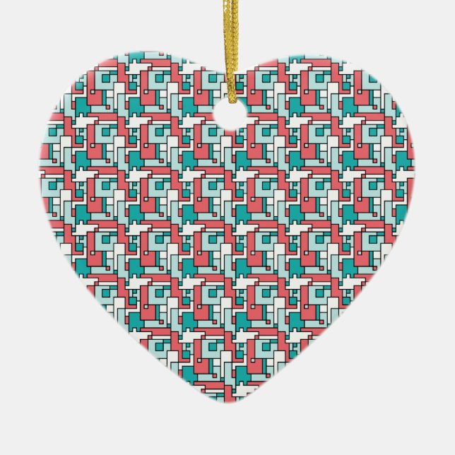 Ornement Cœur En Céramique Motif de briques rétro (Devant)