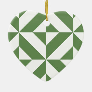 Ornement Cœur En Céramique Motif de cube vert laiton foncé