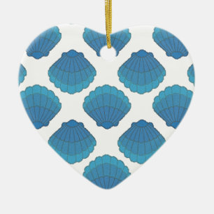 Ornement Cœur En Céramique Motif de mosaïque Blue Seashell