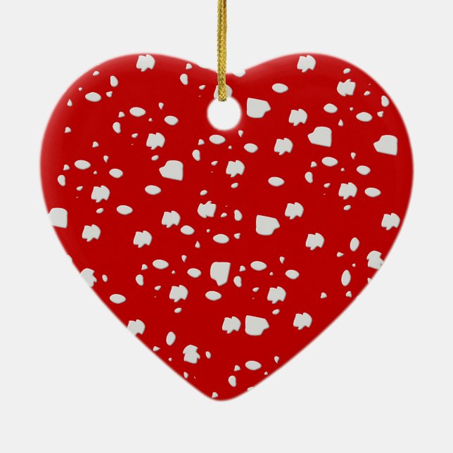Ornement Cœur En Céramique motif dot avec champignon de tabouret rouge (Dos)