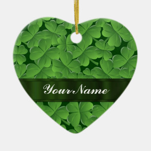 Ornement Cœur En Céramique Motif vert de shamrock