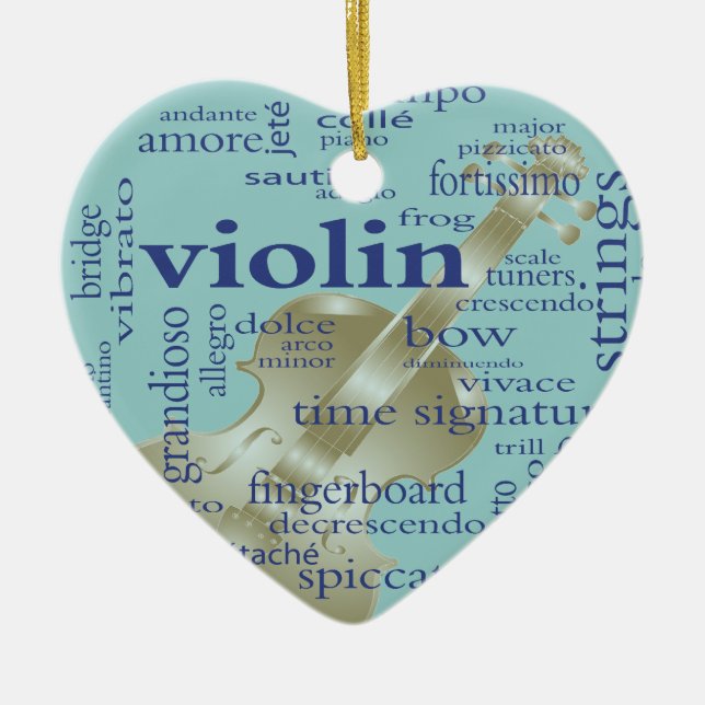 Ornement Cœur En Céramique Mots de violon (Devant)