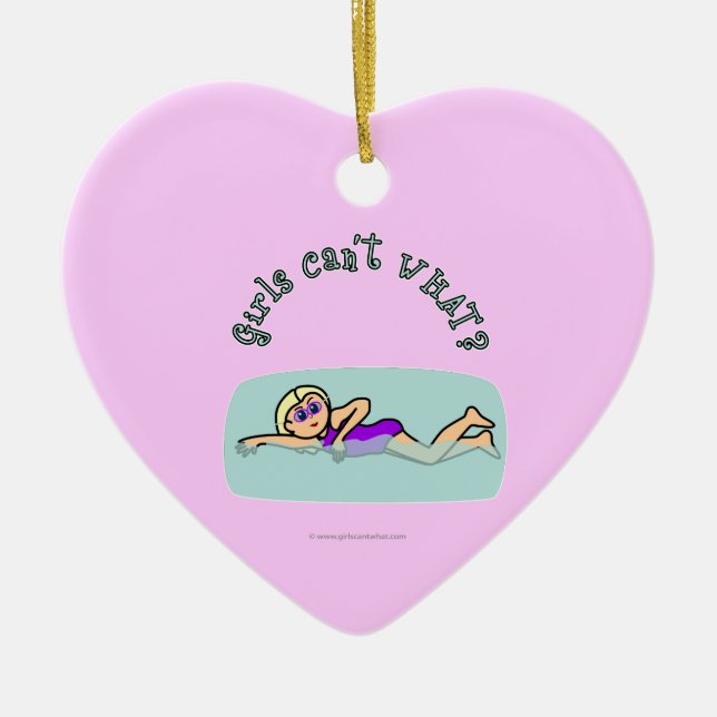 Ornement Cœur En Céramique Nage des filles légères (Devant)