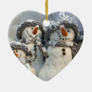 Ornement Cœur En Céramique Noël bonhomme de neige joyeuses vacances coeur rou