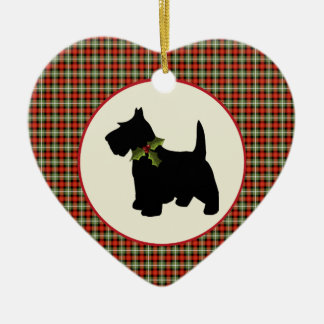 Ornement Cœur En Céramique Noël écossais de plaid de chien de Scottie