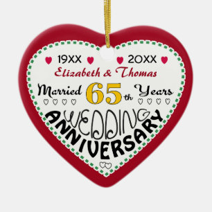 Ornement Cœur En Céramique Noël en forme de coeur du 65e anniversaire