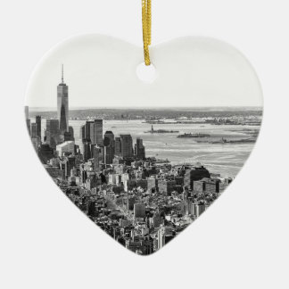 Ornement Cœur En Céramique Noir blanc New York City Skyline