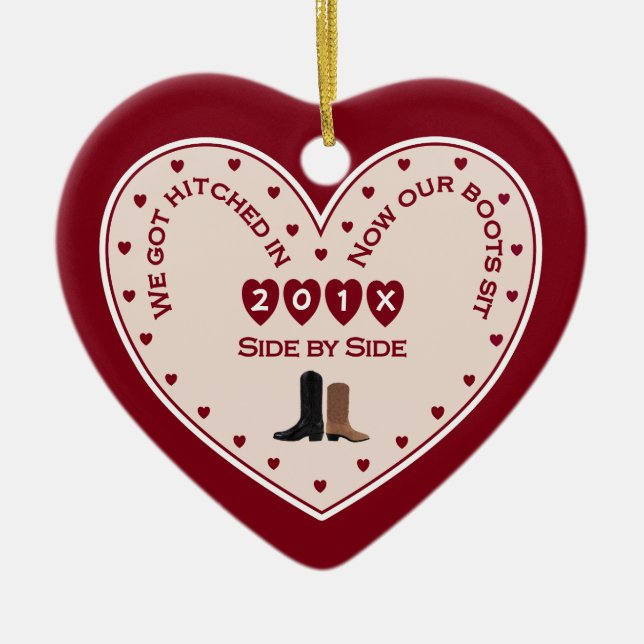 Ornement Cœur En Céramique Notre 1er Noël Marié Pays Ouest (Devant)