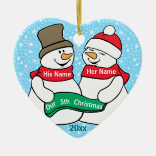 Ornement Cœur En Céramique Notre 5ème Noël