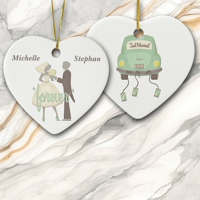 Ornement Cœur En Céramique Notre jour de mariage personnalisé (Créateur téléchargé)