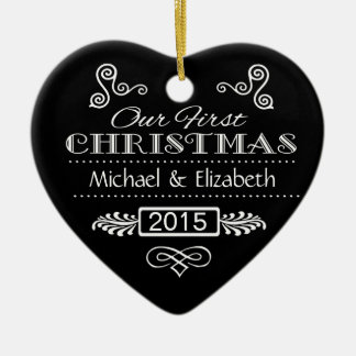 Ornement Cœur En Céramique Notre premier Noël - coeur noir de tableau