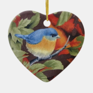 Ornement Cœur En Céramique Oiseau bleu