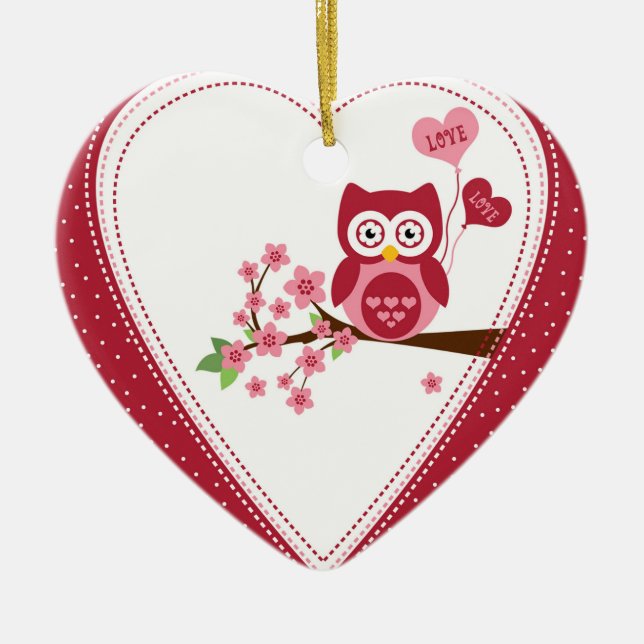 Ornement Cœur En Céramique Owl (Devant)