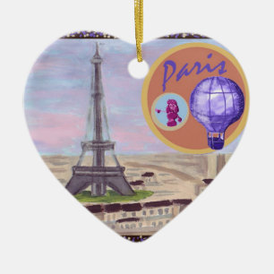 Ornement Cœur En Céramique Paris France avec la Tour Eiffel Pink Poodle et ch