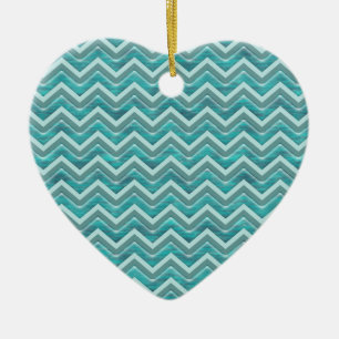 Ornement Cœur En Céramique Parties scintillant d'eau Chevron Motif