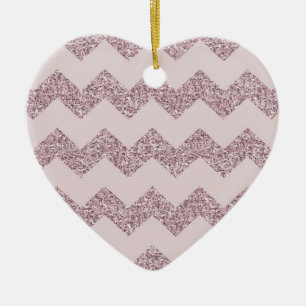 Ornement Cœur En Céramique Parties scintillant rose Chevron Faux