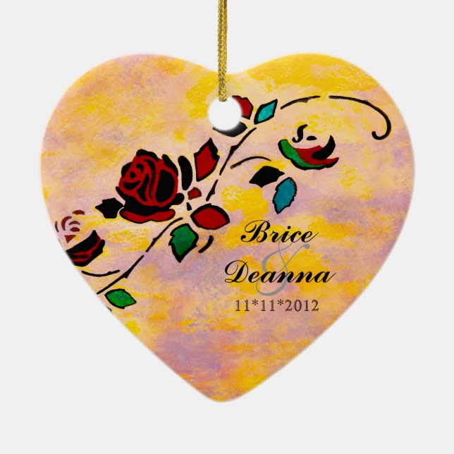 Ornement Cœur En Céramique Passion Pièces Mariage Faveur Ornament (Dos)
