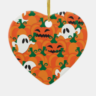 Ornement Cœur En Céramique Patch Citrouille Haunted Halloween Ghosts