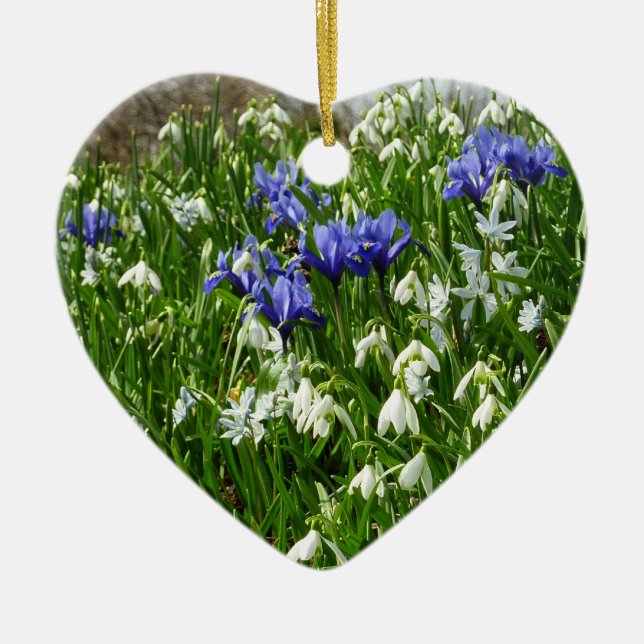 Ornement Cœur En Céramique Paysage des fleurs du début du printemps (Devant)