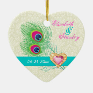 Ornement Cœur En Céramique Peacock plumes bijou coeur mariage Enregistrer la 