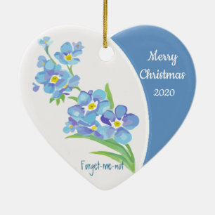 Ornement Cœur En Céramique Personnalisé Daté Noël Oubliez-moi-pas Fleur