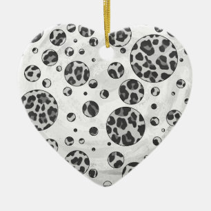 Ornement Cœur En Céramique Polka Dot Leopard Design noir et blanc