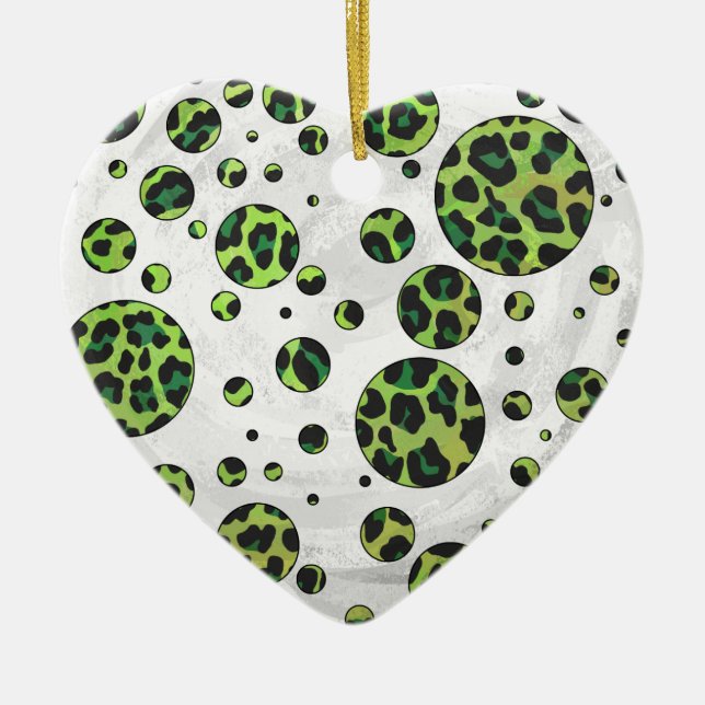 Ornement Cœur En Céramique Polka Dot Leopard noir et vert (Devant)