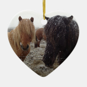 Ornement Cœur En Céramique Ponies islandaises, chevaux islandais en cadeaux d