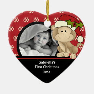 Ornement Cœur En Céramique Premier singe d'ornement de photo de Noël de Babys