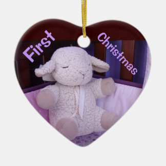 Ornement Cœur En Céramique Premiers Noël de bébé ornement Agneau en peluche