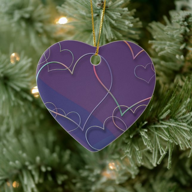 Ornement Cœur En Céramique Purple Hearts Pattern Ceramic Ornaments (Arbre)