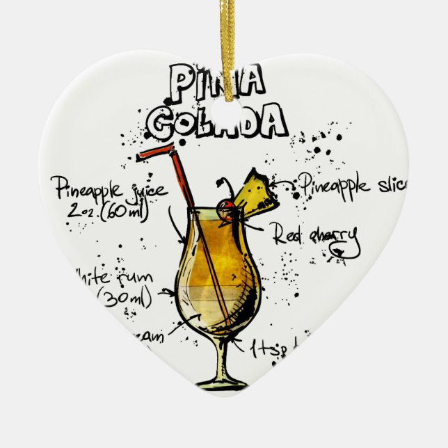 Ornement Cœur En Céramique Recette Pina Colada de cocktail (Devant)