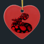 Ornement Cœur En Céramique Red Snake with Hearts<br><div class="desc">signe zodiaque chinois noir avec le coeur rouge sur sa peau un charmant reptile</div>