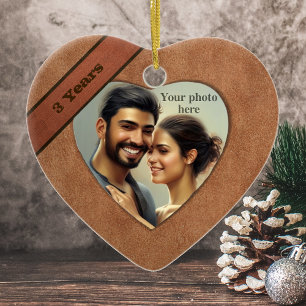 Ornement Cœur En Céramique Regarder le cuir 3e anniversaire : Ajouter votre p