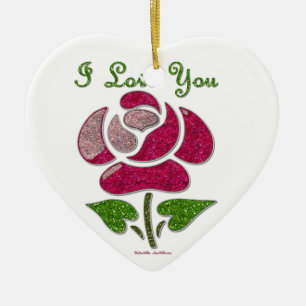 Ornement Cœur En Céramique Rose Pochoir Rose Je T'aime