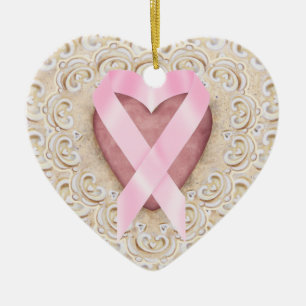 Ornement Cœur En Céramique Ruban rose du coeur - SRF