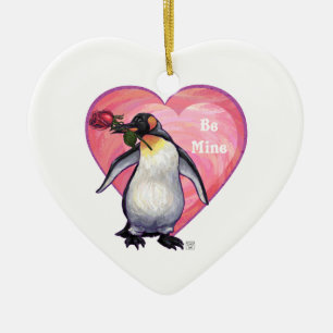Ornement Cœur En Céramique Saint-Valentin Penguin
