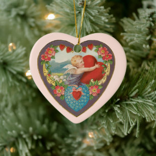 Ornement Cœur En Céramique Saint-Valentin vintage, cœurs de chérubin victorie