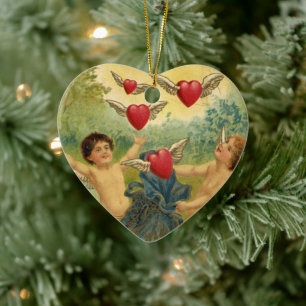 Ornement Cœur En Céramique Saint-Valentin vintage, Coeurs de Cherubs victorie