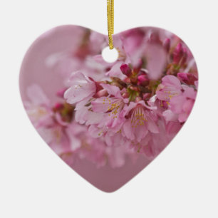 Ornement Cœur En Céramique Sakura Cherry Blossoms rose pâle Réflexions