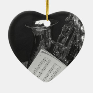Ornement Cœur En Céramique Saxaphone et musique de feuille