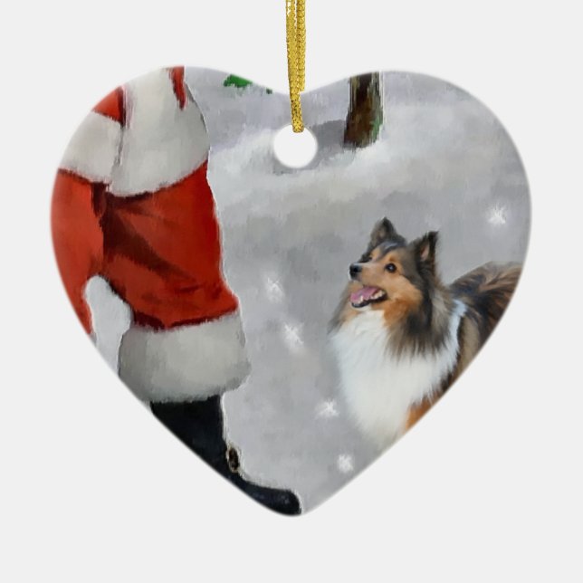 Ornement Cœur En Céramique Shetland Sheepdog Sheltie Cadeaux de Noël (Devant)