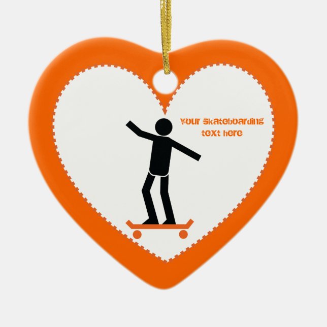 Ornement Cœur En Céramique Skateboardeur sur son skateboard personnalisé (Devant)